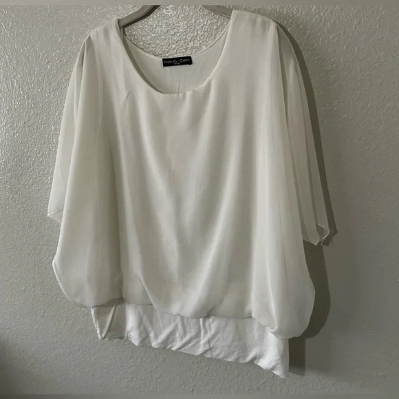 Kim & Cami |  Off-White Sheer Blouse and Tank Combo Top, Size Large - Picture 2 of 9